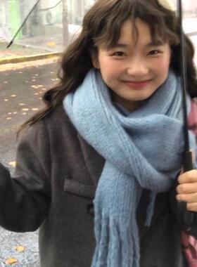 ins氛围感显白蓝色围巾女秋冬季韩版百搭超保暖柔软亲肤长款围脖