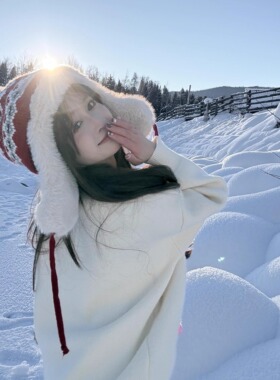 显白新年红色氛围感毛绒加厚雷锋帽女冬季保暖防寒护耳帽滑雪帽子