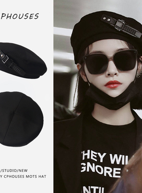 许佳琪同款贝雷帽女黑色复古机车风画家帽子男韩版个性潮百搭辣妹