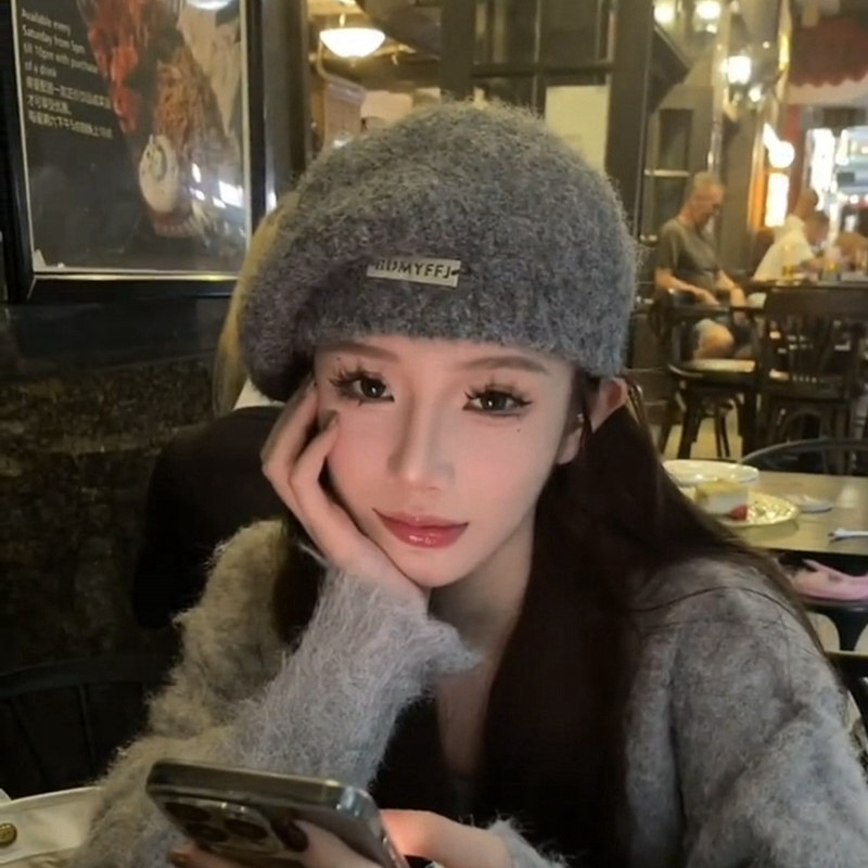 马海毛贝雷帽女保暖针织毛绒
