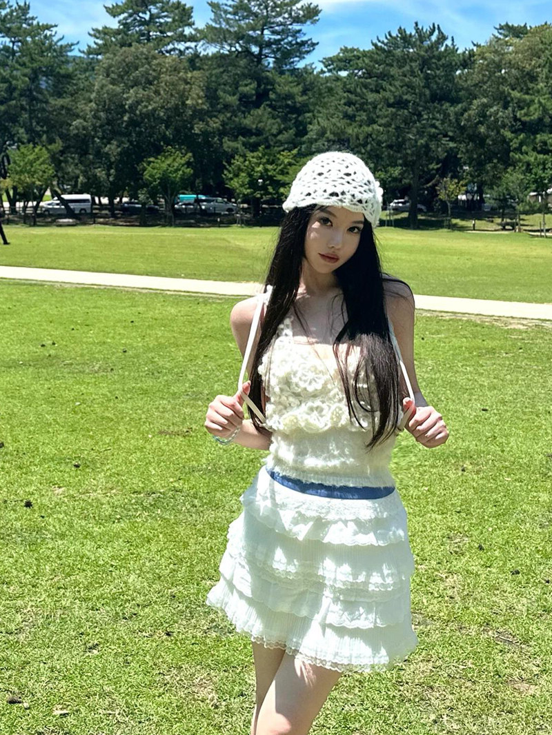 韩国ins博主同款镂空钩花针织毛线帽女手工立体花朵渔网包头帽子