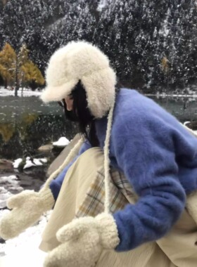 韩国新款护耳雷锋帽女冬季加厚防风防寒雪地白色保暖可爱毛绒帽子