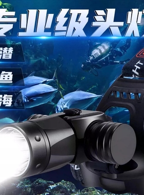 潜水专用头灯强光充电水下深潜100米设备防水头戴手电筒水陆两用