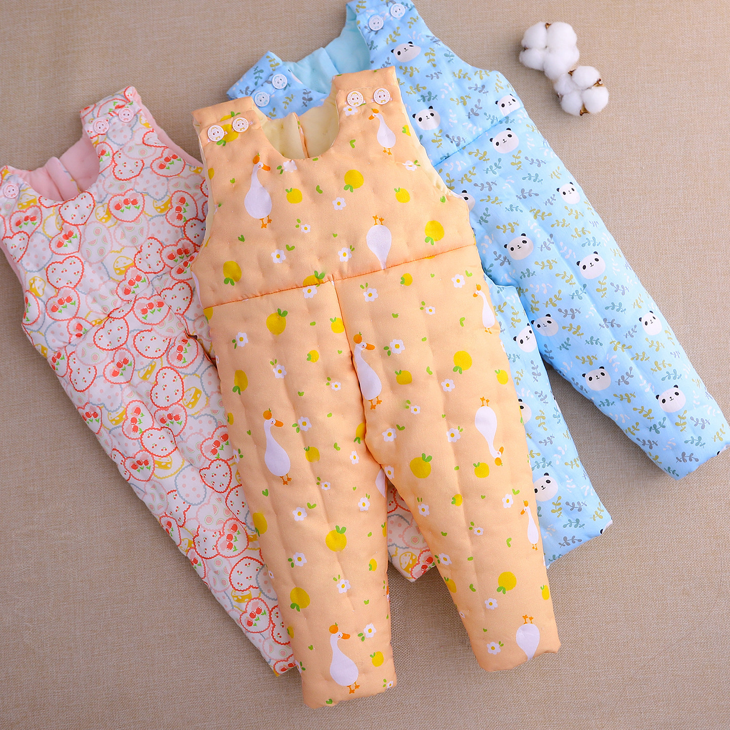 婴儿纯棉花手工背带裤儿童加厚保暖棉裤男女宝宝冬季居家外出棉服