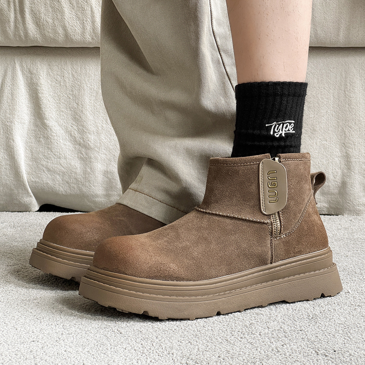 两点浪漫2025冬新款加绒保暖雪地靴男女增高防滑侧拉链套筒大棉鞋,流行男鞋,时尚雪地靴,淘宝优惠券,粉丝福利购,淘宝优惠卷