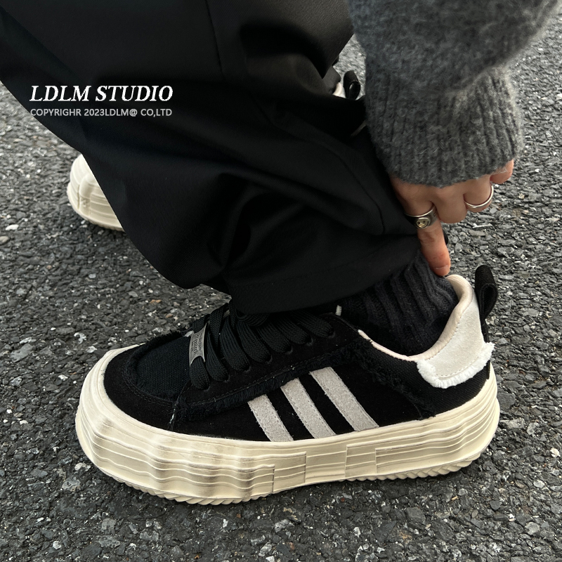 复古做旧解构反绒皮板鞋溶解鞋男