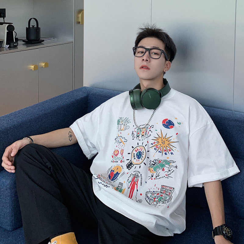 2019夏季信息库chic港风韩版青少年创意图案印花短袖T恤潮男装tee|ruв категории Мужская одежда, футболка - от Buy2taobao.com для оказания профессиональной услуги покупки агента Taobao