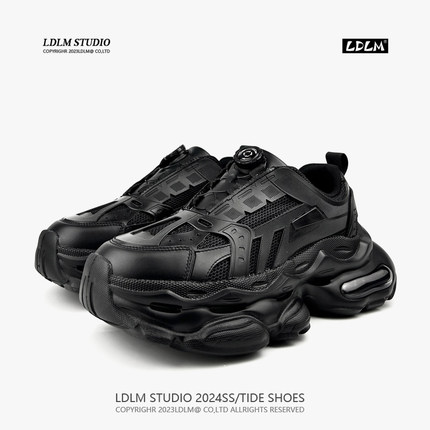 两点浪漫新款旋转按钮网面透气黑武士7CM厚底增高气垫老爹鞋男女