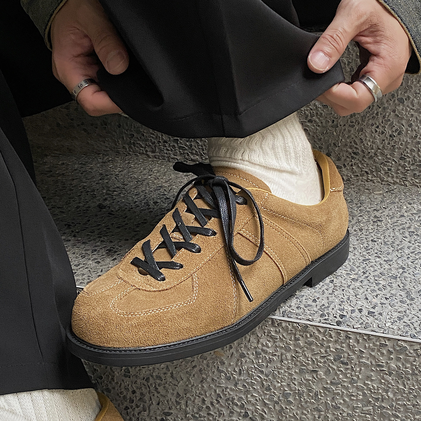 两点浪漫2025秋冬新款磨砂皮琥珀棕低帮系带休闲皮鞋男真皮德比鞋