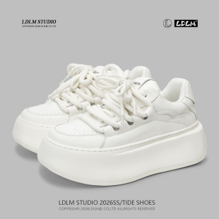 高级感面包鞋 时尚 男7CM轻质厚底增高休闲板鞋 两点浪漫LDLM小白鞋