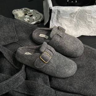 包头懒人一脚蹬勃肯鞋 两点浪漫冬季 棉拖鞋 简约舒适情侣款 外穿 新款