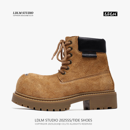 两点浪漫马丁靴男7CM厚底隐形内增高沙漠靴户外美式工装机车靴子