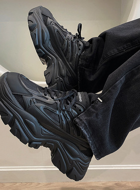 两点浪漫7cm增高黑武士高街老爹鞋男女秋冬加绒发型师轻质休闲鞋