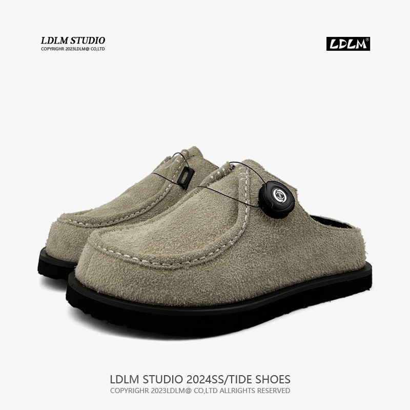 高级感旋转按钮一脚蹬包头半拖鞋