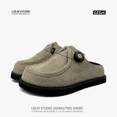 复古旋转按钮袋鼠拖鞋 两点浪漫2025春夏新款 时尚 厚底男女包头半拖