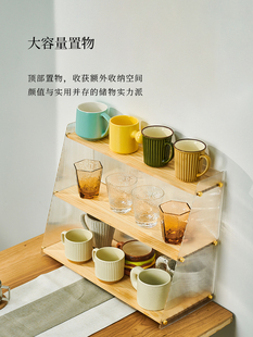 亚克力杯架置物架水吧台面水杯茶杯架咖啡杯桌面收纳展示柜实木