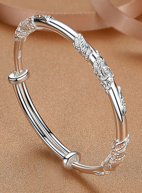 星城足银纯银繁花似锦手镯女生高级感新中式小众百搭推拉饰品