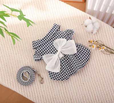 【养宠装备】棉质压绉连衣裙超大蝴蝶结牵引扣猫狗通用