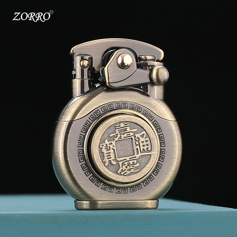 zorro620佐罗煤油打火机青铜拉丝摇臂纯铜转盘赚大钱个性送男友