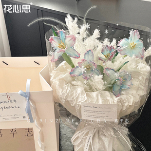落雪郁金香鲜花花束圣诞diy仿真喷雾东巴包装 饰花艺材料 纸珍珠装