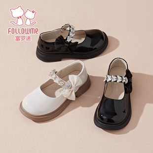 富罗迷女童黑色皮鞋2025新款春秋高级搭配礼服演出鞋小女孩公主鞋