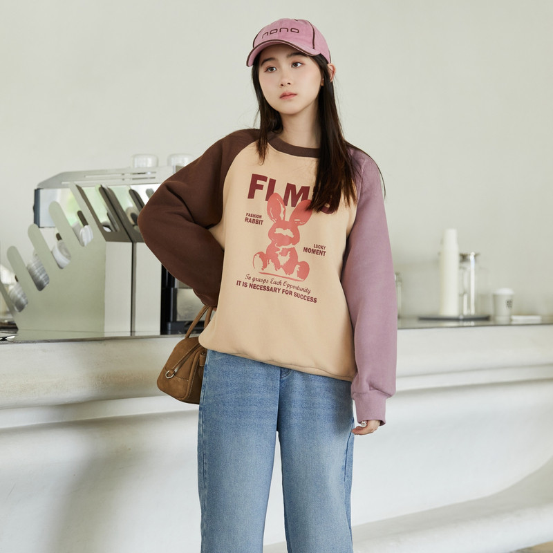 富罗迷女童卫衣秋冬新款独特高级好看青少年时髦洋气女孩圆领上衣
