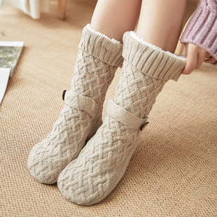 防滑硅胶地板袜女生睡眠袜子秋冬季 地板鞋 保暖神器 加厚保暖鞋 冬季