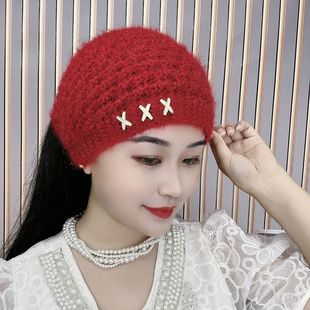 秋冬高端遮白发帽子毛线帽女保暖头巾包头帽头套针织帽护额发带帽