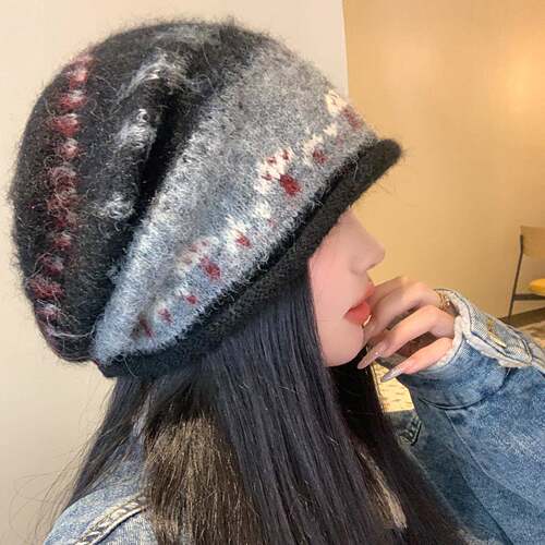 费尔岛帽子女高级感冬慵懒风复古秋冬2026新款保暖冷帽护耳包头帽