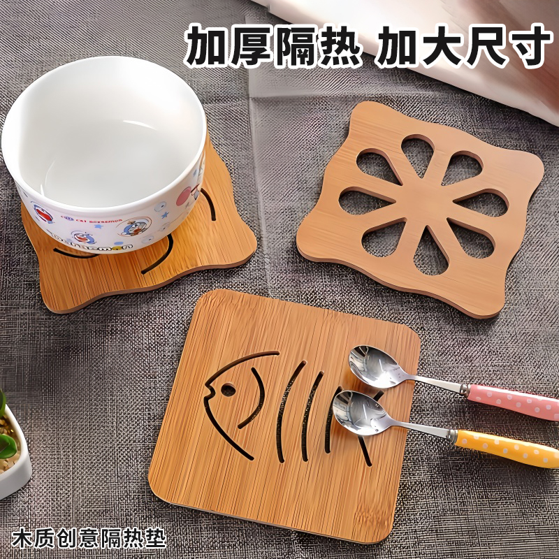 镂空木质杯垫厨房加厚防烫隔热垫