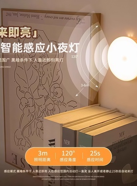LED智能感应小夜灯红外人体感应3米范围120度自动亮灯人来即亮灯
