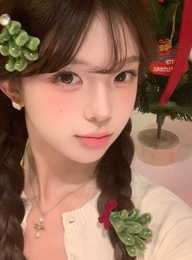 纯手工扭扭棒圣诞树发夹氛围感头饰女发卡刘海夹发饰品圣诞节装饰