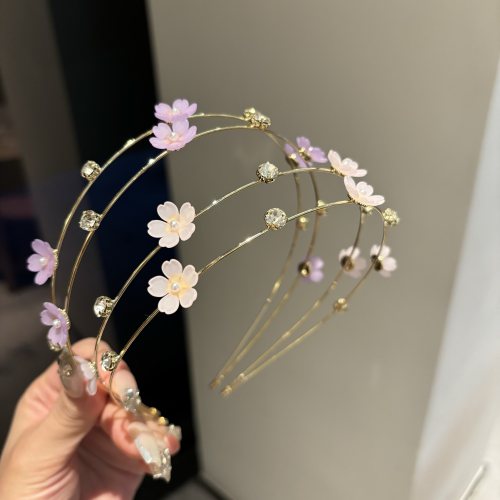 发箍女简约韩版气质外出细款花朵水钻双层发卡夏季新款精致发饰
