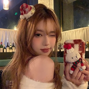 一起过圣诞叭可爱圣诞节帽子发箍女款 毛绒发夹秋冬头箍发饰头饰品