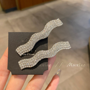 爆闪波浪水钻刘海发夹侧边夹金属鸭嘴夹少女刘海发卡网红夹子头饰