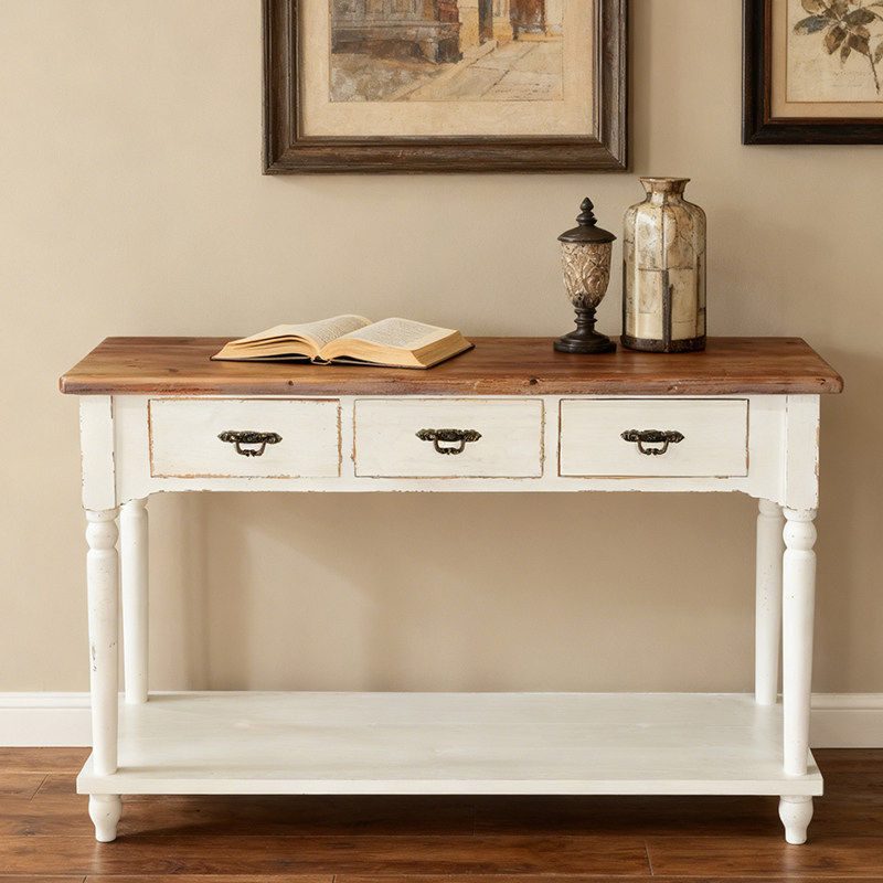 美式复古做旧防腐实木长条桌户外花架阳台庭院收纳置物架造景桌