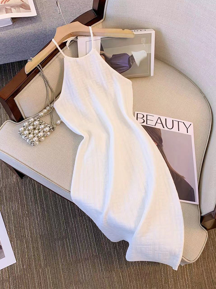 LINLIN STUDIO 커스터마이징 퓨어 핫걸 스타일 슬림 니트 드레스 2023 여성용 여름 신상 힙 커버 스커트