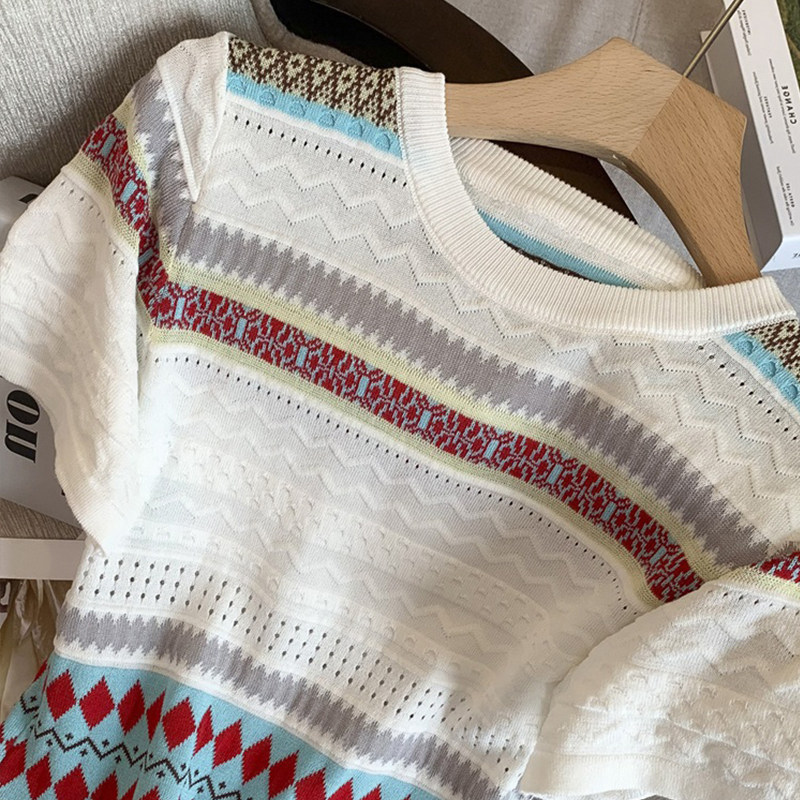 유명 구매자 매장 통관 누출 작은 향기로운 드레스 여성 고급스럽고 우아한 여성 니트 반팔 스커트 여름