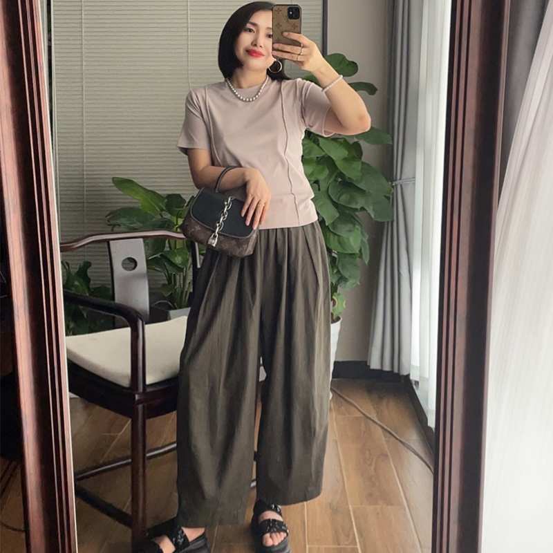 四姐法妃尼   松弛感 夏季透氣薄款寬松顯瘦亞麻褲 K4043