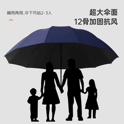 12骨雨伞大号超大伞晴雨两用遮阳伞手动太阳伞折叠抗风暴伞广告伞