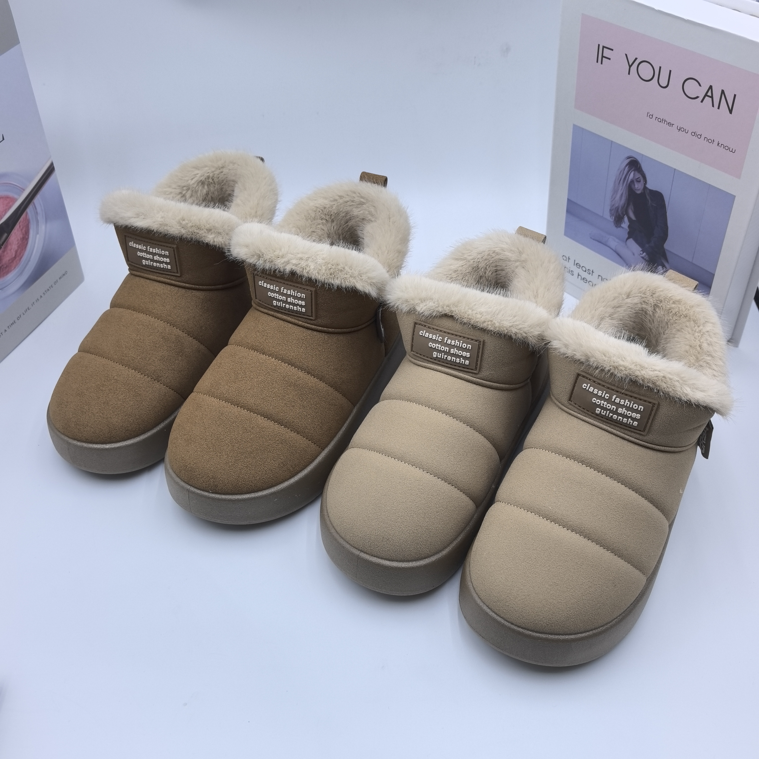 贵人鲨品牌2025冬季新品厚绒保暖高帮棉拖鞋防水包跟情侣舒适拖鞋