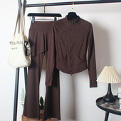 口袋瑜伽服套装 防走光显瘦训练紧身拉链运动外套 女秋冬高腰喇叭裤