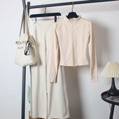 上衣 后腰口袋训练瘦身长袖 瑜伽服套装 女春秋速干弹力宽松直筒长裤