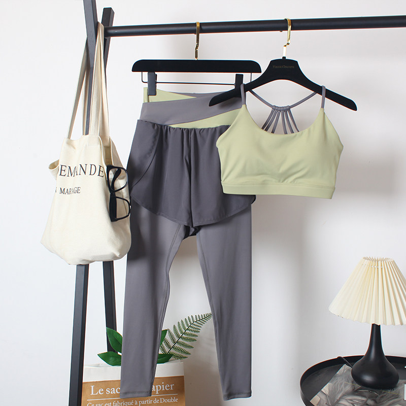 运动文胸套装女速干撞色弹力高腰裤跑步健身房瑜伽内衣美背含胸垫