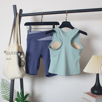 无袖背心套装女夏季瑜伽服带胸垫