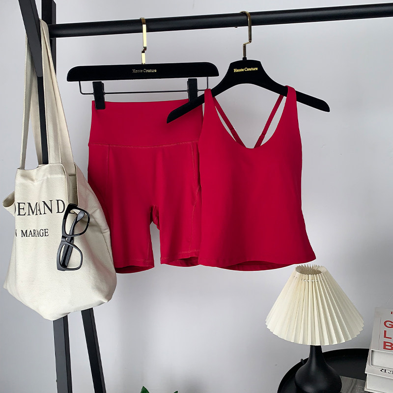 运动内衣套装女夏瑜伽服紧身弹力高腰短裤健身跑步一体式吊带背心