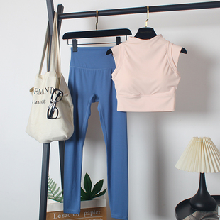 瑜伽服套装女夏训练速干弹力高腰长裤外穿跑步专业运动内衣带胸垫