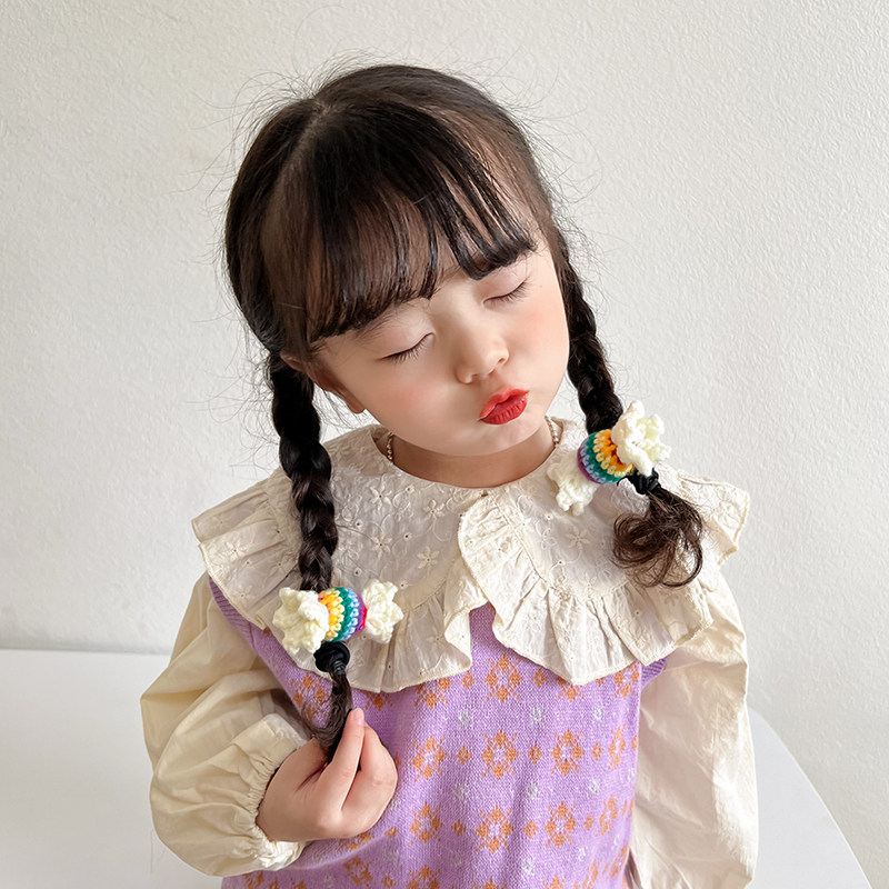 毛线编织糖果色针织发绳彩色可爱丸子头发圈甜美小女孩头绳儿童