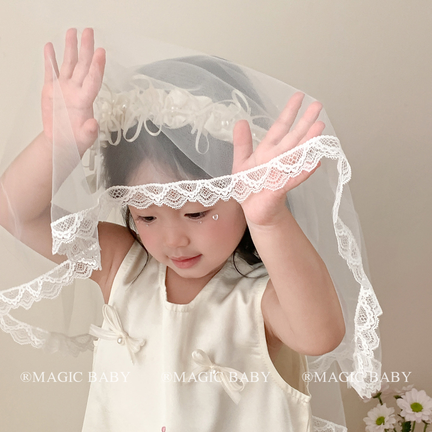 女童超仙米白色网纱花朵头纱发箍花童公主裙发饰儿童生日表演头饰,童装/婴儿装/亲子装,发饰,淘宝优惠券,粉丝福利购,淘宝优惠卷