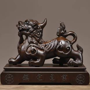 实木天禄貔貅摆件带底座大号客厅装饰品黑檀木雕刻工艺品开业送礼